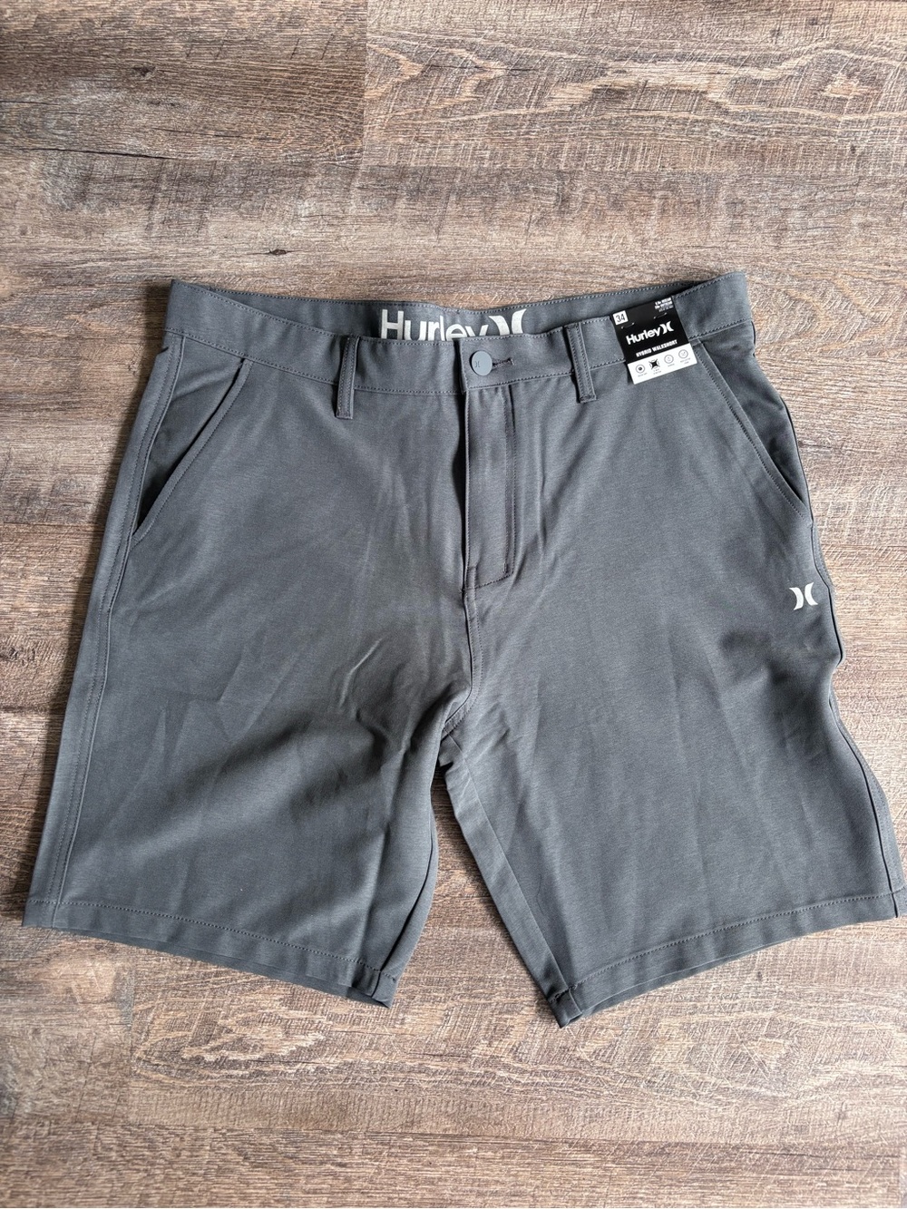 New! Hurley Men's Charcoal Gray Hybrid Shorts 34
